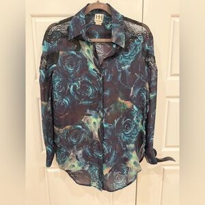 Haute Hippie Blue Floral Lace Blouse